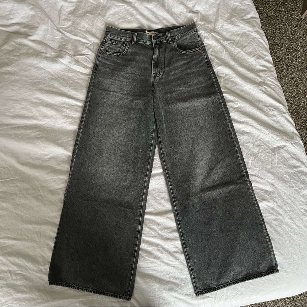 Madewell Super Wide Leg Jeans Charcoal Black Size 28 - Picture 2 of 6